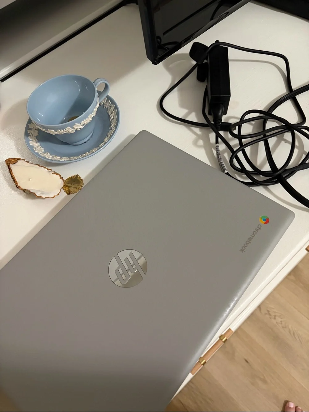 HP Silver-Gray Chromebook with Blue Display Accent